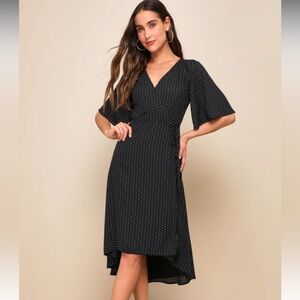 Black White Wrap Dress With Flutter Sleeves Lulus Size XXS